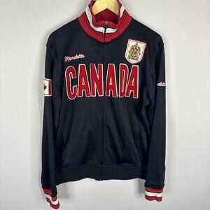 Mondetta Canada Track Jacket Full Zip Black Red Spellout Crest Men’s L